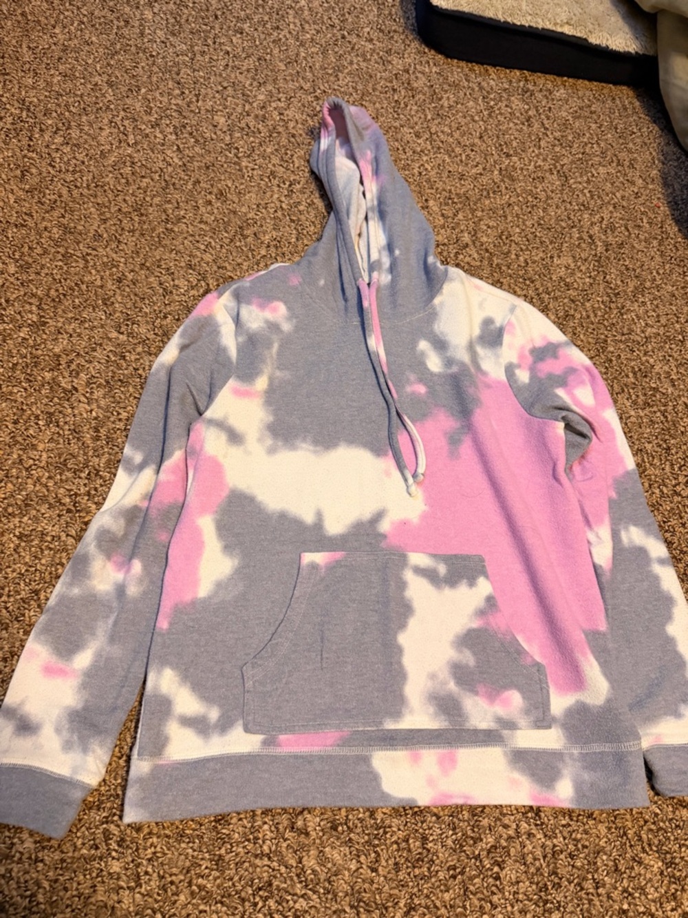 Tie-Dye Knit Hoodie Sweatshirt - Pink & Gray